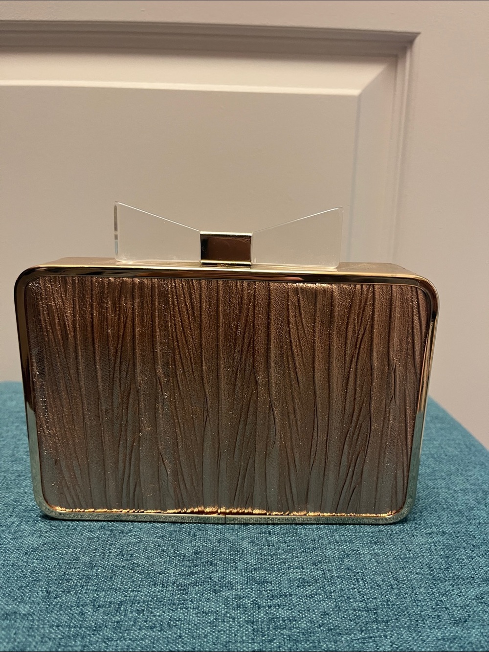 Bronze Textured Evening Box Clutch with Gold Frame